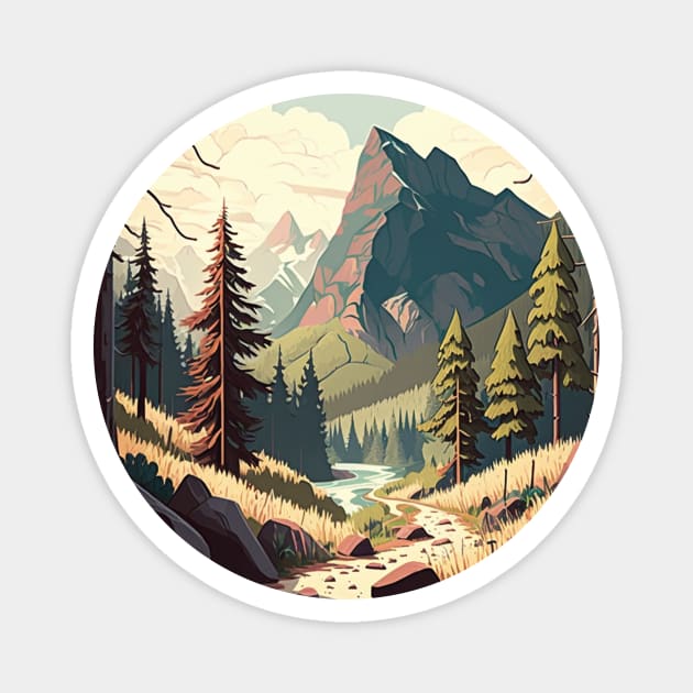 Hiking in Forest Minimal Design, Adventure Mountain Magnet by logiamerch